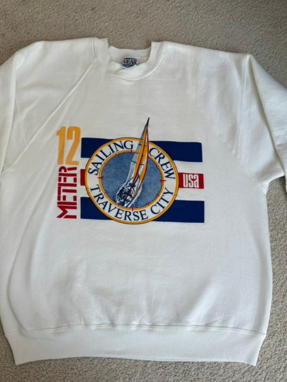 Vintage White Gear graphic sweatshirt Traverse City Sailing Crew